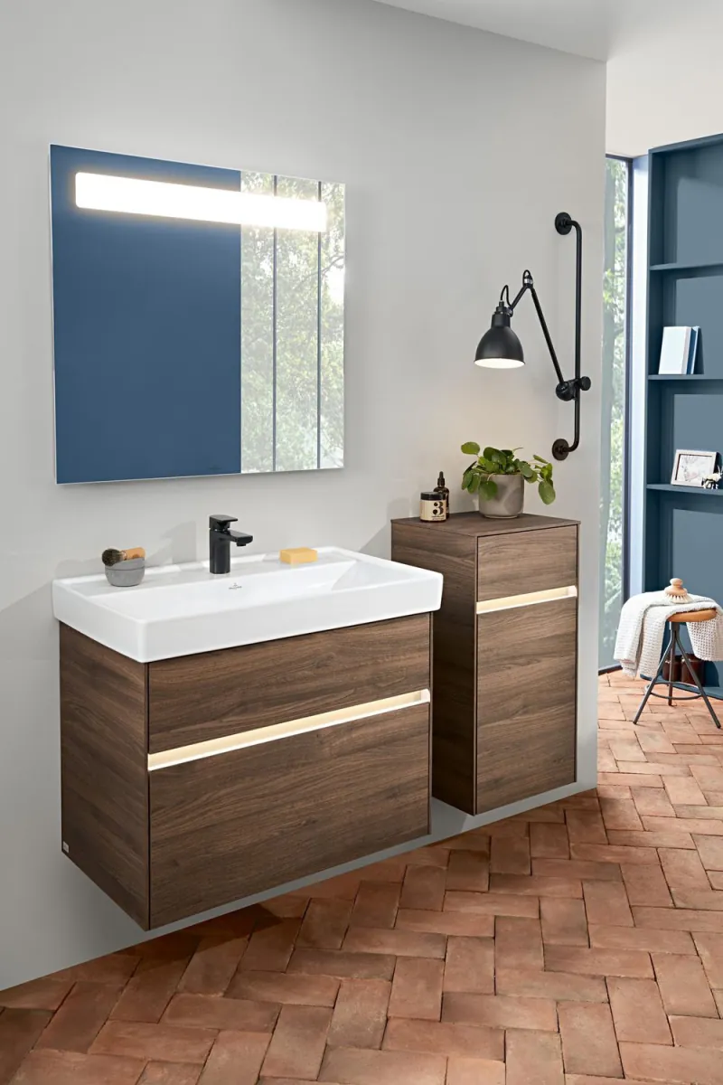 Wood vanity and mirror cabinet