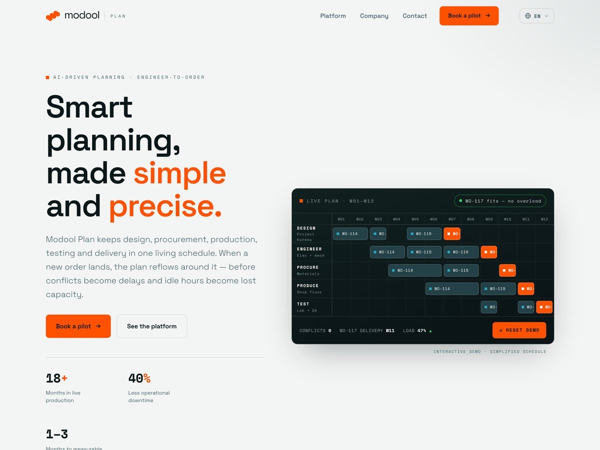 The Modoolplan website, shown in a browser